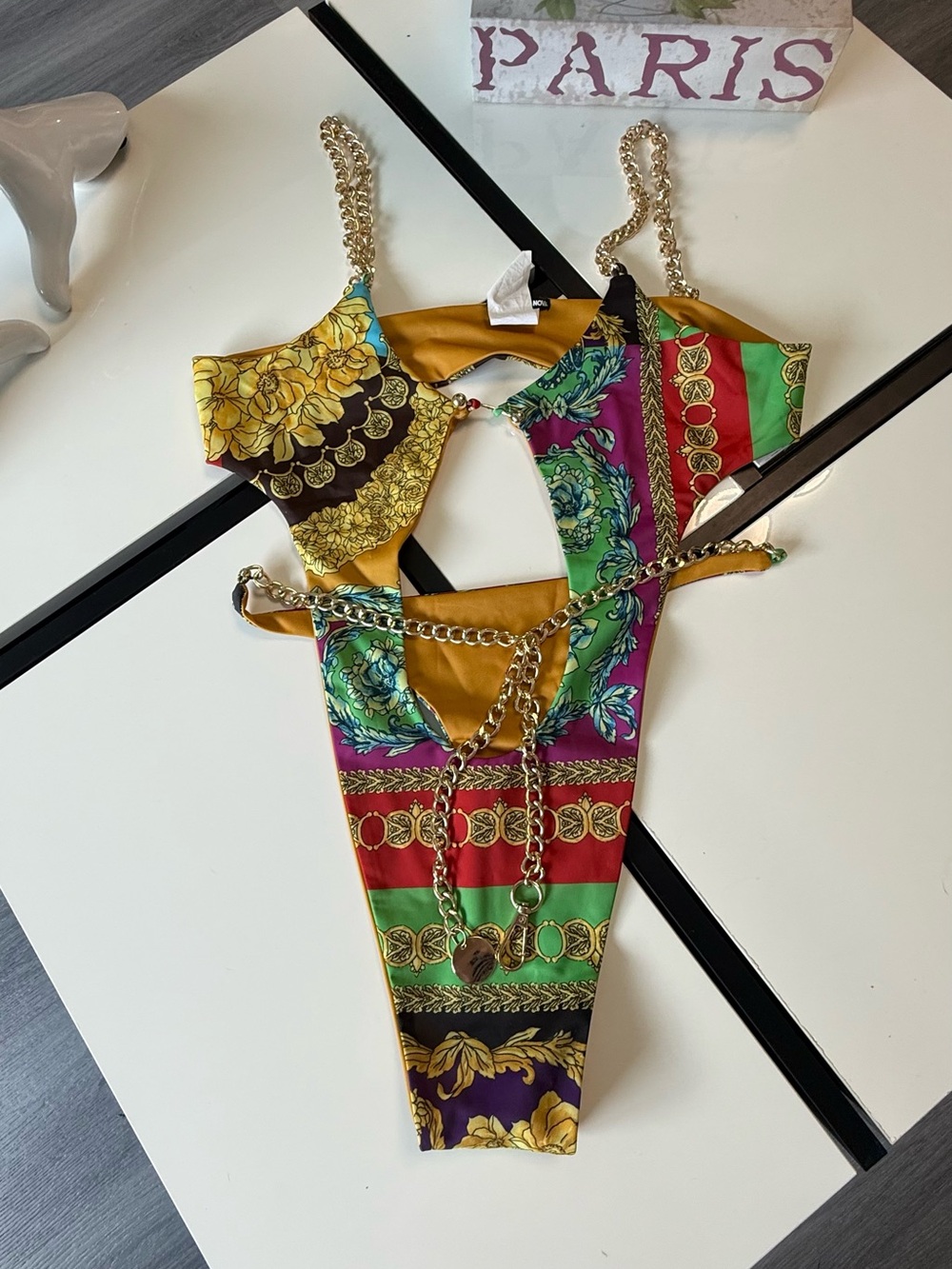 Fashion Nova Baroque Print Cut-Out Swimsuit & Kimono Cover Up Set - Size M - Picture 7 of 12